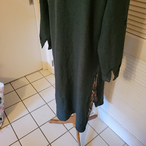 Embroidered Button Down Tunic Dress Green She Chocolate Size 3 Flowy Long Sleeve - Picture 6 of 9